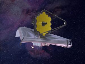 A computer generated image of the James Webb Space Telescope in space