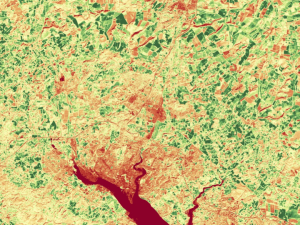 An artificially coloured satellite image of the city of Southampton in the UK